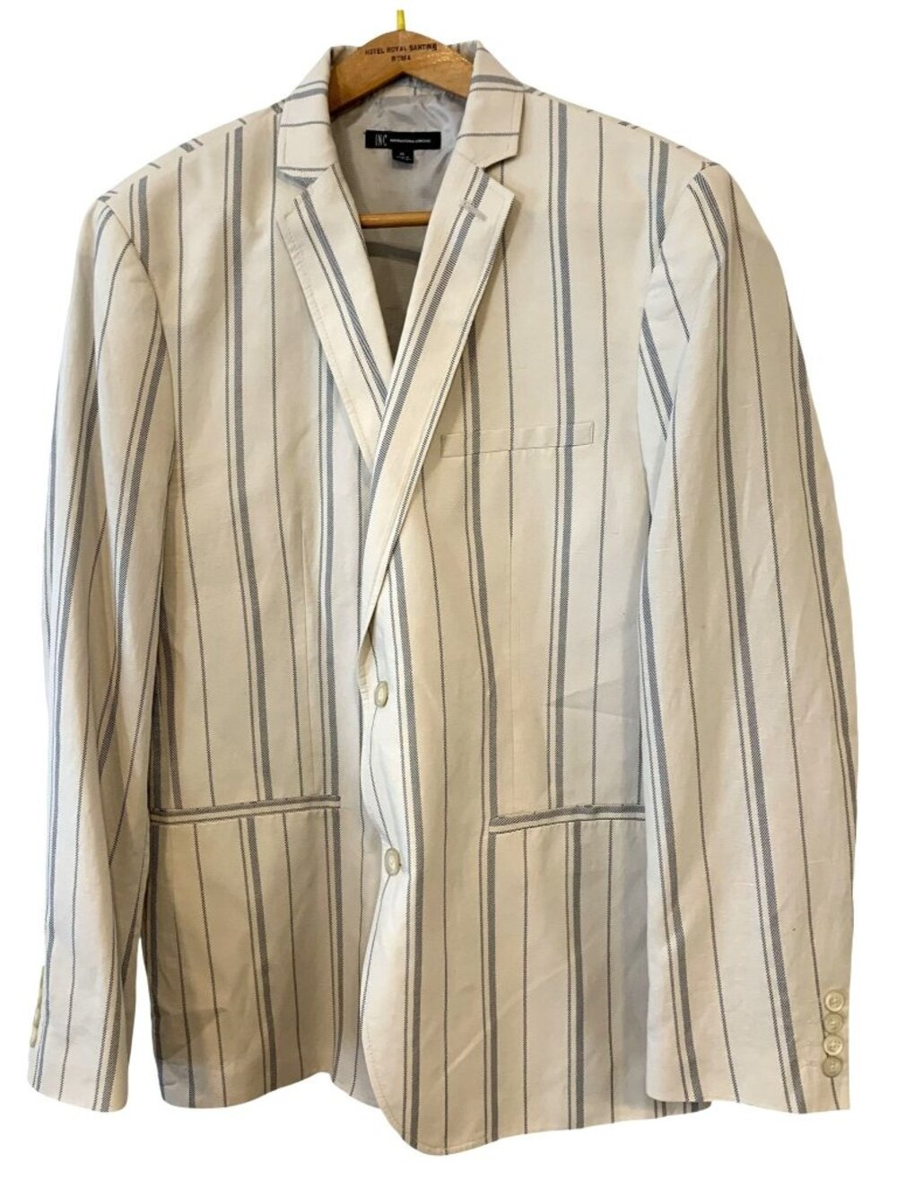 INC XL Linen Blend Off White Stripe Blazer Sport Coat Coastal Grandfather Resort
